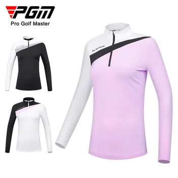 Женская футболка с длинным рукавом PGM Golf, Удобная, Приятная Для кожи, Цветовая Блокировка, Спортивная Рубашка С воротником-стойкой YF532