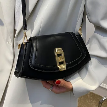 Женская черная сумка через плечо из искусственной кожи с небольшим клапаном, женские Элегантные кошельки с металлическим засовом, женские оригинальные сумки через плечо в виде ракушки