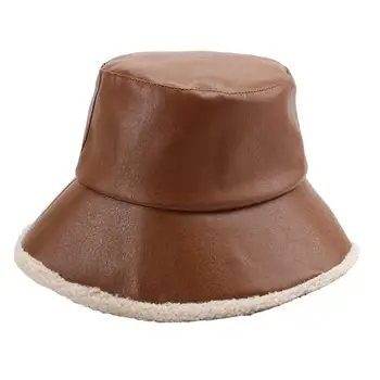 Женская широкополая шляпа из плотной теплой шерсти, плюшевая широкополая шляпа, кожаные рыбацкие шляпы с большими полями, осенние и зимние шапки для женщин