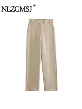 Женские брюки Nlzgmsj TRAF 2023, модные простые широкие брюки с высокой талией, шикарные повседневные женские брюки Весна-лето