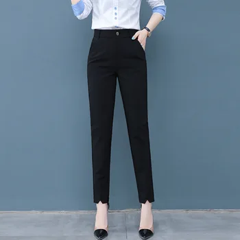 Женские весенне-летние брюки с карманом на высокой талии, офисные повседневные брюки, шаровары, модные Женские черные темпераментные брюки 2020 г.