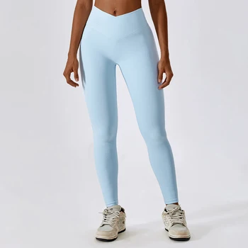 Женские облегающие брюки для йоги с перекрестной высокой талией, брюки для упражнений с подтяжкой бедер, Верхняя одежда для бега, быстросохнущие брюки для фитнеса