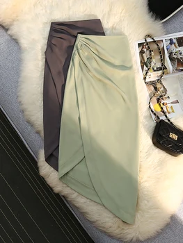 Женские плиссированные юбки Syiwidii с разрезом, Элегантная Женская юбка миди 2022, Весна-лето, Корейская Винтажная Офисная юбка длиной до колен, Зеленая юбка