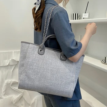 Женские сумки, холщовая сумка-тоут, женская сумка-мессенджер, Дизайнерская сумка через плечо, Большая роскошная Женская тенденция 2023, сумки на цепочке