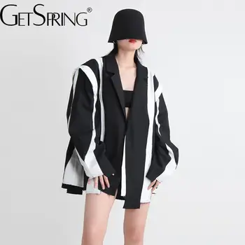 Женский блейзер Getspring, подходящий по цвету, длинный рукав, женский черный блейзер, пальто, Модный Свободный повседневный длинный женский пиджак 2023 г.