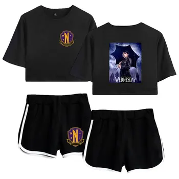 Женский спортивный костюм Wednesday Addams, комплект из двух предметов, женский топ и шорты, повседневная спортивная одежда, 2 предмета, уличная одежда Oufits, одежда Y2K