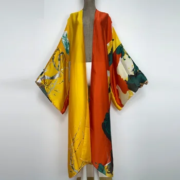 Женское кимоно verano с принтом сукиенка, Кардиган с длинным рукавом, Женская блузка, Свободная Повседневная пляжная накидка, платье в стиле бохо, праздничный кафтан