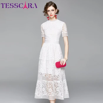 Женское Летнее Элегантное Белое Кружевное платье TESSCARA, Высококачественное Длинное Платье Для Свадебной вечеринки, Женское Винтажное Дизайнерское Платье Трапециевидной формы, Vestidos