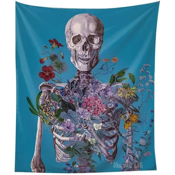 Забавный Череп-скелет с цветочным узором От Ho Me Lili Гобеленовые подарки в качестве настенного искусства и домашнего декора для спальни