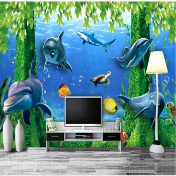 Заказные крупномасштабные фрески wellyu, фантастическая подводная страна чудес, 3D фон для телевизора с дельфинами, обои papel de parede