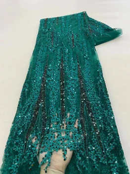 Зеленая африканская тюлевая кружевная ткань 2023 Высококачественная 3D французская сетчатая кружевная ткань с вышивкой блестками для свадебной вечеринки