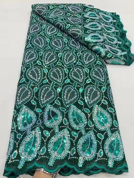 Зеленые Африканские роскошные кружевные ткани с блестками, новейшая вышивка блестками, французский тюль, сетчатая кружевная ткань Для вечеринки, свадьбы