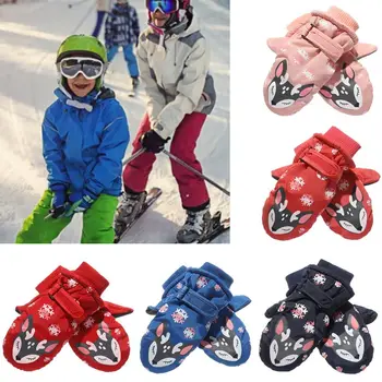 Зимние нескользящие мультяшные милые детские лыжные перчатки, спортивные варежки, ветрозащитные, толстые, теплые