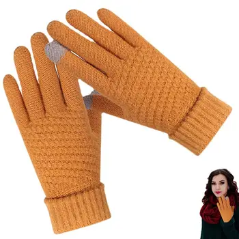 Зимние перчатки с сенсорным экраном, утолщенные перчатки с сенсорным экраном для всей руки, нескользящие теплые трикотажные перчатки с эластичной манжетой, зимние перчатки для текстовых сообщений