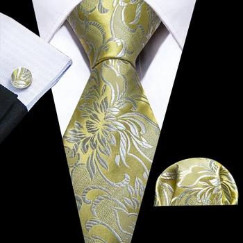 Золотые Свадебные мужские Шелковые Запонки для галстука, Карманные Квадратные наборы, Тканые жаккардовые галстуки классического дизайна для мужской вечеринки Barry, Wang