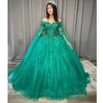 Изумрудно-Зеленое Бальное Платье Quinceanera Dresses 15 Вечерних Вечерних 3D Цветочных Кружевных Аппликаций, Расшитых Бисером, С Платьями Принцессы На День Рождения Cpae