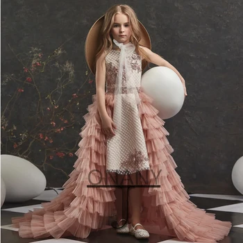 Изысканное платье для девочки-цветочницы JONANY, сшитое на заказ из плиссированного тюля, Пышное Платье для Дня рождения, Платье для причастия, платье для Демуазель, Свадебная вечеринка