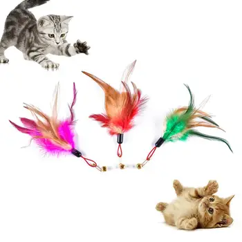 Интерактивная игрушка с царапинами для домашних животных, колокольчик из кошачьего пера, игровая палочка-тизер, заменяющая головку