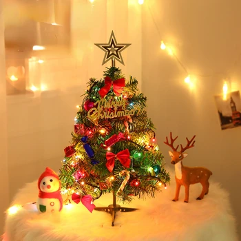 Искусственная мини-рождественская елка со светом, украшение стола, деревенские аксессуары, рождественские елки для пейзажа, украшения для дома, праздничные подарки
