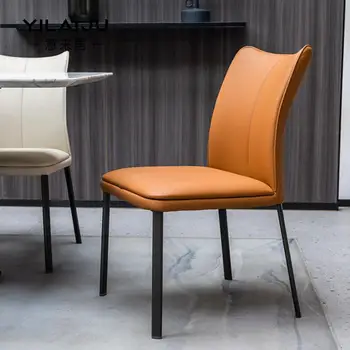 Итальянский кожаный обеденный стул Домашний итальянский легкий роскошный книжный стул с минималистичной спинкой Простой дизайнерский стул для ресторана