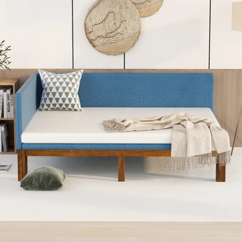 Каркас кушетки/дивана-кровати с обивкой из льняного полотна синего цвета В натуральную величину, легко монтируемый для внутренней мебели гостиной