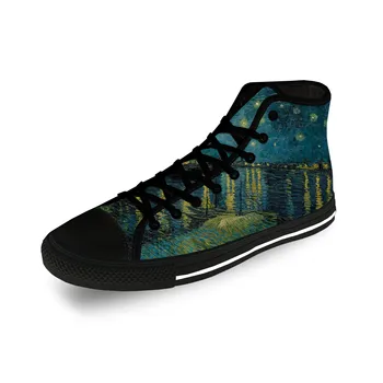 Картина маслом Ван Гога Эстетическая Звездная ночь Повседневная парусиновая обувь с 3D принтом, мужские и женские легкие дышащие кроссовки