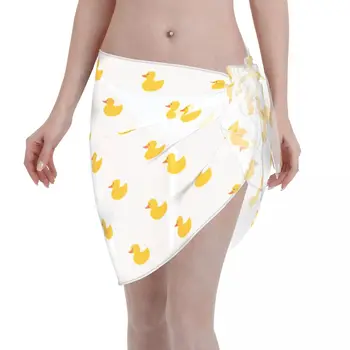 Кафтан с рисунком желтой утки из мультфильма, Саронг, Пляжная одежда, женская перспективная юбка, Пляжное бикини на шнуровке.