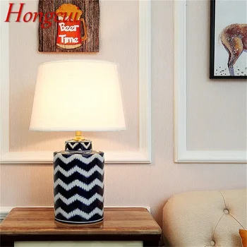 Керамические настольные лампы Hongcui, роскошный Медный тканевый настольный светильник для дома, гостиной, столовой, спальни, офиса