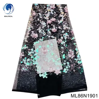 Классические черные аксессуары для одежды от Кутюр, крупные цветные блестки с французским тюлем, кружевная ткань для вечернего платья ML86N19