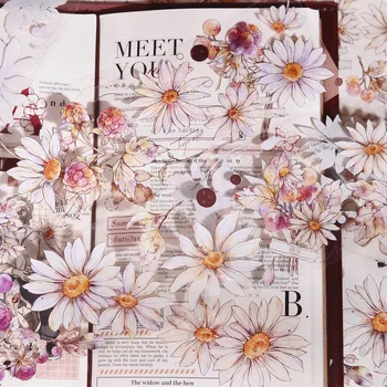 Клейкая лента для васи с цветочным рисунком в виде ромашки, наклейки для журналов 