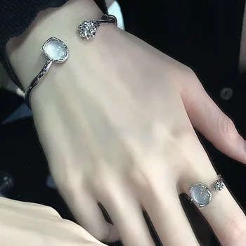 Кольца с неправильной формы камнем опалом, набор браслетов, Эстетичные браслеты с бутонами цветов, Y2K Egirl, кольцо с натуральным камнем, браслет, Набор украшений в стиле Гранж