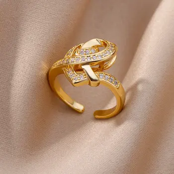 Кольца с циркониевым сердечком для женщин, Позолоченное кольцо с открытым сердцем из нержавеющей стали, аксессуары для свадебной вечеринки, ювелирные изделия, подарок