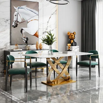 Комбинация обеденного стола и стула гостиная в скандинавском современном минималистичном стиле Обеденный стол Бытовой прямоугольный обеденный стол