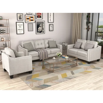 Комплект для гостиной из 3 предметов, комплект секционных диванов из 3 предметов включает в себя 3-местный диван, диванчик и кресло