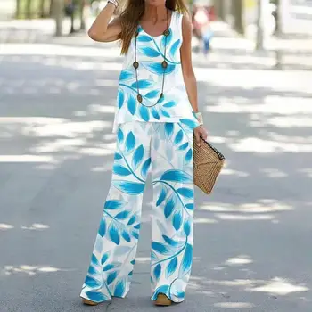 Комплект женских жилетов и брюк с цветочным принтом для повседневной летней одежды, удобный стильный