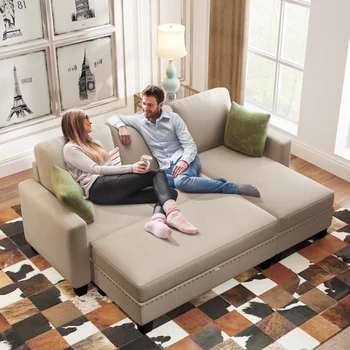 Комплект из 2 предметов L-образного дивана, современный диван со Съемными пуфиками, мебель для дома в гостиной 29,5 ”x 100,4” x 66,1”