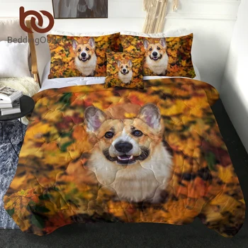 Комплект Постельного Белья Lovely Corgi Kawaii Animal Dog С Желтым Кленовым Лесным Одеялом Pilow Shams С Чехлом Для Подушки 4ШТ