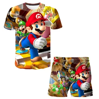 Комплект с 3d футболкой Super Mario Bros, Детская Спортивная одежда, Сетчатая Одежда Для мальчиков, Быстросохнущая Футболка Для мальчиков, Шорты, Летний Пляжный комплект