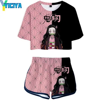 Комплекты со штанами YICIYA, комплект из двух предметов, футболка, шорты, Anmie, комплект из футболки и шорт для девочек, женские футболки для фанатов с 3D принтом, Famale Summer