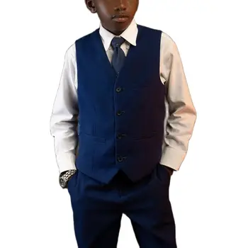 Костюм для мальчика, приталенный жилет из 2 предметов с длинными брюками, классический однотонный однобортный официальный жилет, праздничные детские комплекты