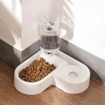 Кошачья миска 3-в-1 с автоматической подачей и бутылочкой для питья Пластиковая Двойная миска для домашних животных для еды и питьевой воды, поддон для собак