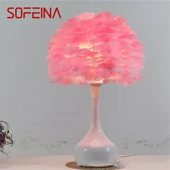 Креативные настольные лампы SOFEINA, современные настольные лампы с красными перьями для украшения гостиной, спальни