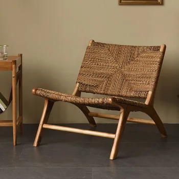 Кресло для отдыха, Скандинавский Одноместный диван, Ротанговый стул для отдыха, Спинка из массива дерева, Мебель для балкона, Мебель для гостиной