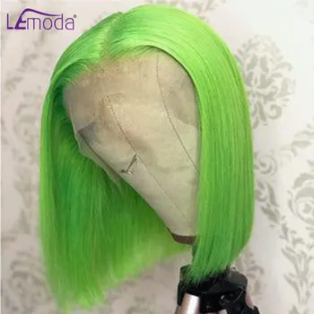 Кружевной парик размером 13x4 больше, Зеленый Боб, кружевные фронтальные парики из человеческих волос, HD Прозрачный парик размером 13x4, полностью кружевной Фронтальный парик, Цветной парик весеннего цвета
