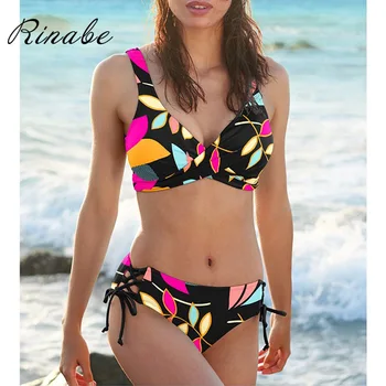 Купальники-стринги с принтом Rinabe, женский купальник, комплект бикини Пуш-ап, купальный костюм, женское бикини, бикини с глубоким V-образным вырезом, пляжная одежда