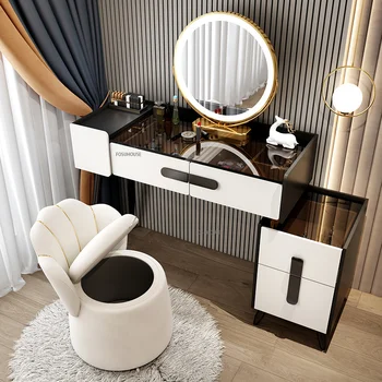 Легкие роскошные комоды из массива дерева для мебели спальни Современная небольшая квартира Туалетный столик с выдвижными ящиками Стул Стеклянный шкаф
