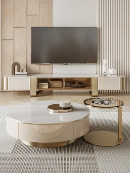Легкий Роскошный чайный столик на каменной плите, комбинация ТВ-шкафа, современная Простая комбинация итальянского чайного столика в гостиной