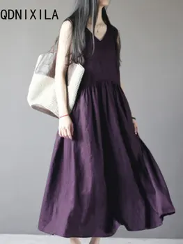 Летнее платье 2023, женское свободное модное Удобное хлопковое длинное платье без рукавов, однотонный жилет, ретро-платье для женщин