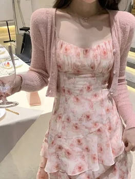 Летнее платье миди без рукавов с цветочным принтом 2023, элегантное сексуальное Французское винтажное платье на бретелях, женское вечернее платье с оборками, Корейская мода