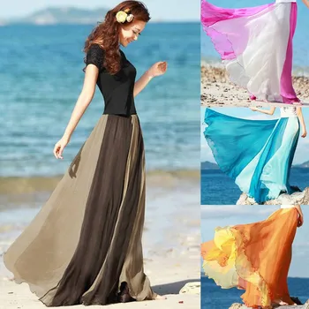 Летние пляжные Элегантные Длинные юбки Макси Модная женская юбка в пол, Струящаяся, подходящая по цвету Шифоновая юбка в богемном стиле Jupe femme